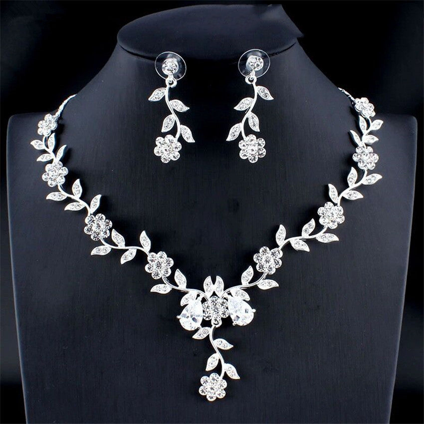 Buy Golden Zircon Jewelry Set Bridal Necklace Earrings Wedding Two-piece Set