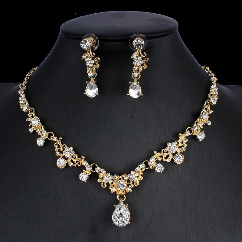 Buy Golden Zircon Jewelry Set Bridal Necklace Earrings Wedding Two-piece Set