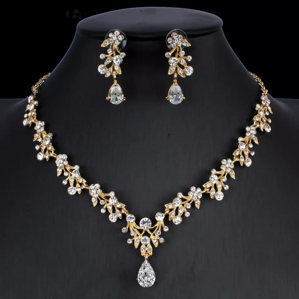 Buy Golden Zircon Jewelry Set Bridal Necklace Earrings Wedding Two-piece Set