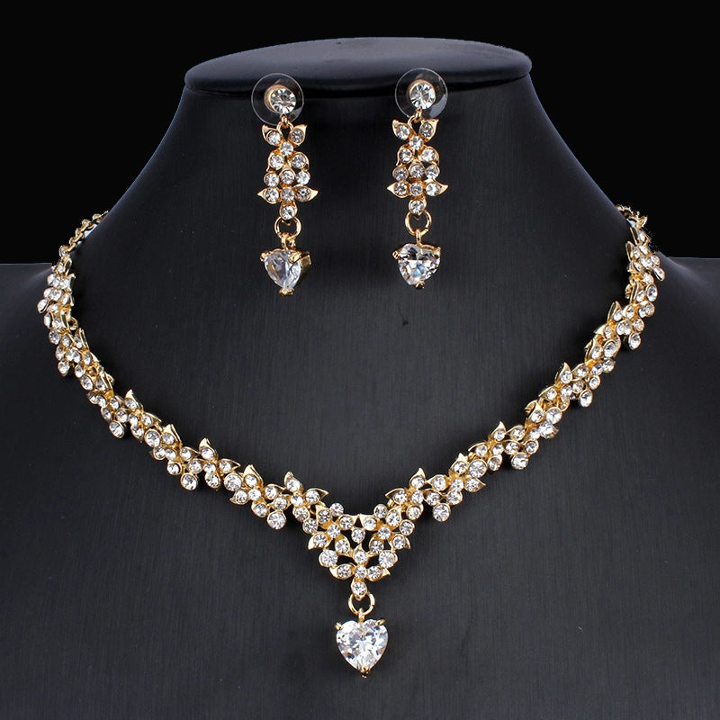 Buy Golden Zircon Jewelry Set Bridal Necklace Earrings Wedding Two-piece Set