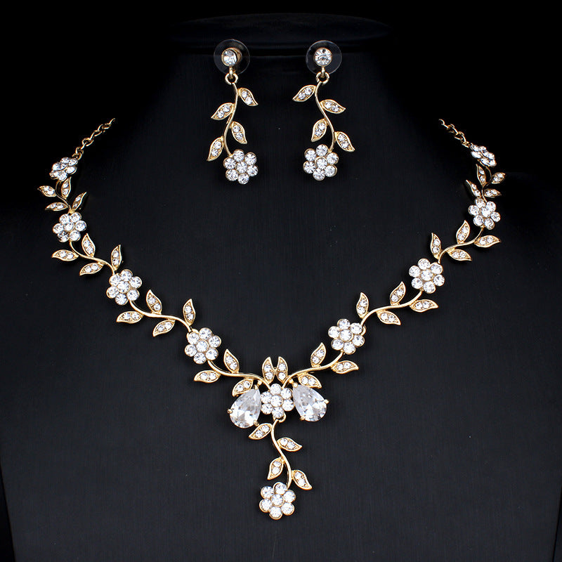 Buy Golden Zircon Jewelry Set Bridal Necklace Earrings Wedding Two-piece Set