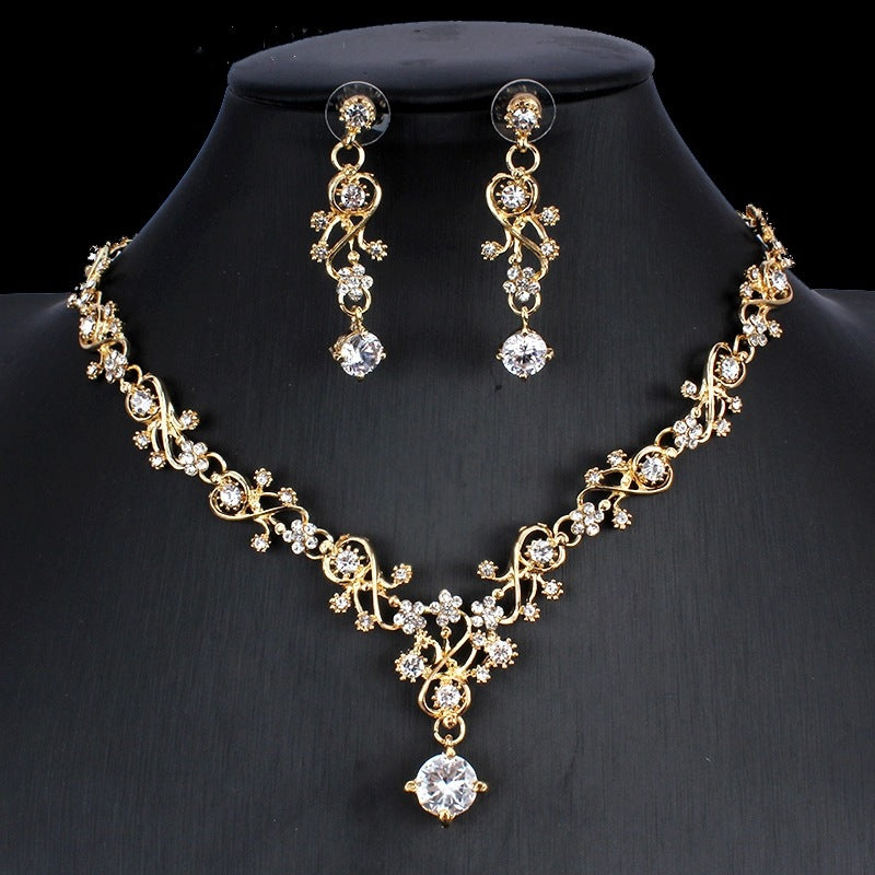 Buy Golden Zircon Jewelry Set Bridal Necklace Earrings Wedding Two-piece Set
