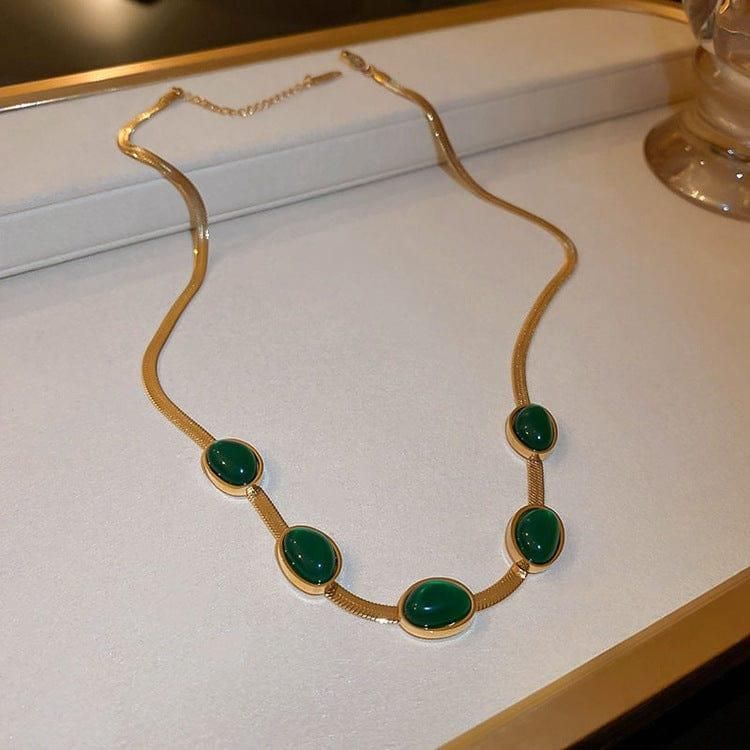 Oval Green Crystal Pendant Necklace Set With Bracelet for girls and women's